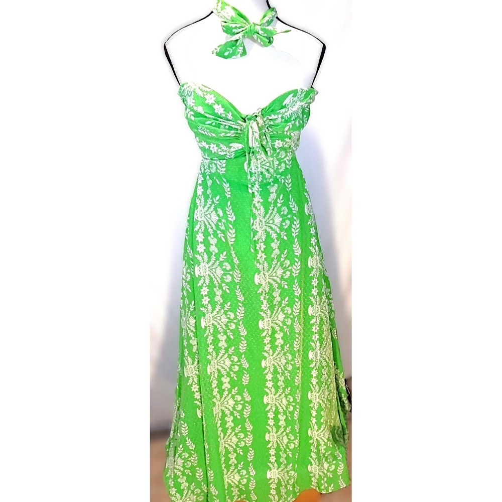 Flying Tomato Green White Floral Halter Maxi Dress
